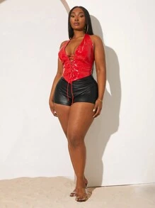 SHEIN SXY Plus pantaloni scurți solidi din piele PU