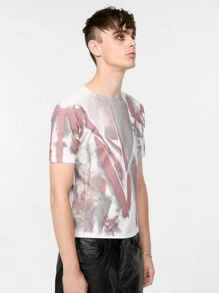 Manfinity Roghcode Herren bedrucktes leger gestricktes Kurzarm T-Shirt für den Sommer, Vintage, Ausgehen, grafisch, bunt, passendes Partnerlook