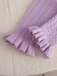 Baby Mädchen Pullover Set, Herbst/Winter gestrickter Pullover mit Rüschen und Hose, elegant und modisch in lila Tönen