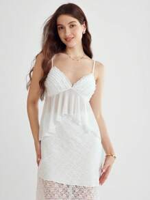 Enchnt 女士白色荷叶边透明吊带背心 - 白色 - 查看 1
