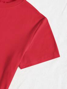 SHEIN LUNE Áo thun ngắn tay cổ tròn in tiếng Anh hình cây dừa - Đỏ - Xem 4