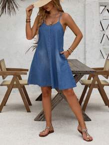 EMERY ROSE Slant Pocket Cami Denim Dress