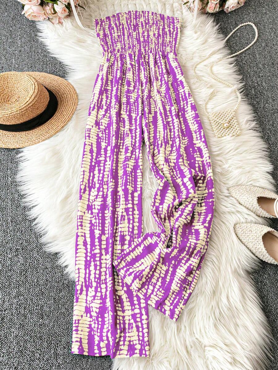 SHEIN LUNE Cộng với áo liền quần in ống - Màu tím - Xem 1