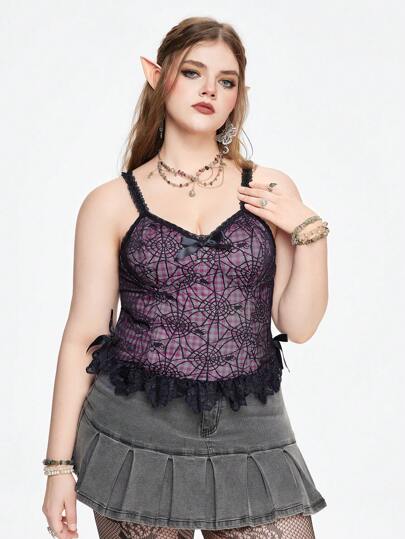 Grunge Punk Top de camisola para mujer con encaje y dobladillo de volantes