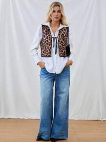SHEIN Essnce Women's 2024 Autumn And Winter New Fashion Leopard Print Warm Quilted Jacket Vest