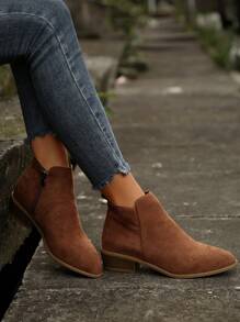 Bottines pour femmes à talons marron Épais, bout pointu avec fermeture éclair latérale, bottes à la mode pour femmes