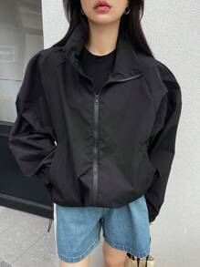 DAZY 拉链抽绳下摆落肩夹克，秋装