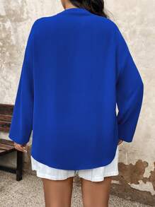 EMERY ROSE Blusa de hombro caído con escote en V para tallas grandes - Azul Marino - Ver 2