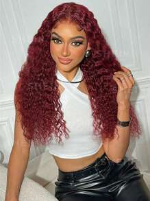 Density Pro Transparent Lace Front Pre Plucked Water Curly Wave 4X4 Human Hair Wig 99J 200% Density Frontal Wig For Women Burgundy Color - S99J - View 3