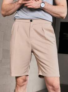 Manfinity Homme Men Plain Zipper Fly Slant Pocket Shorts - Khaki - View 4