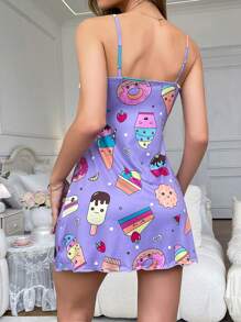 Camisón de pijama con gráficos de dibujos animados y lazo frontal