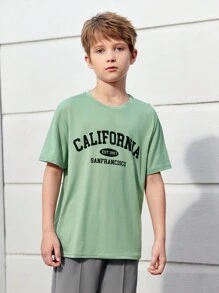 SHEIN 3入組寬鬆版型青少年男孩校園字母印花圓領短袖t恤