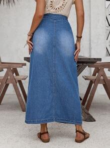 SHEIN LUNE High Waist Flap Pocket Denim Skirt