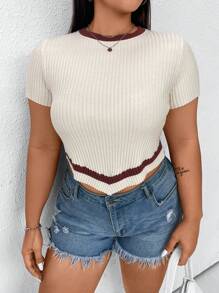 Flirla Plus Size Short Sleeve Knitted Top