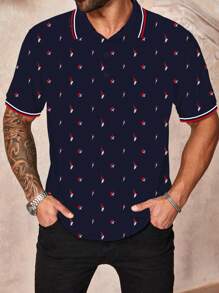 Manfinity Mode Men's Plus Size Casual Simple Printed Polo Shirt, Going Out
