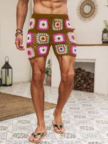 Manfinity RSRT Men Floral Crochet Drawstring Waist Shorts - Multicolor - View 3