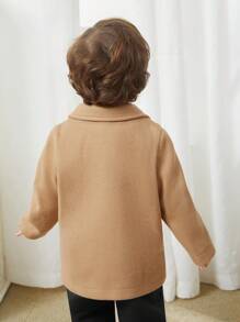 SHEIN Leap Crew Baby Boy Casual Button Decorated, Lapel & Flap Collared Woolen Coat With Front Pockets,In Fall/Winter - Khaki - View 2