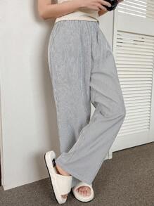 DAZY 極簡條紋直裁休閒長褲 - 黑與白 - 查看 6