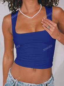 Ladies' Plain Double-Layer Pleated Square Collar Versatile Tank Top, Spring And Summer