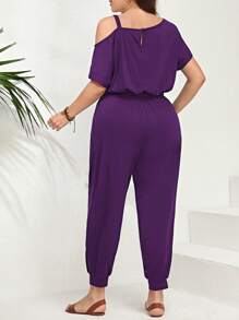 SHEIN LUNE Plus Asymmetrical Neck Slant Pocket Jumpsuit - Purple - View 2