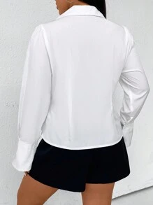 Flirla Plus Solid Button Front Blouse - White - View 2