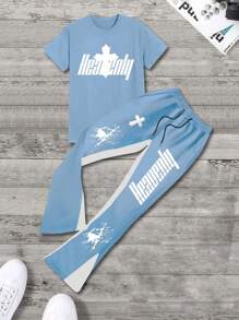Manfinity LEGND Men Letter Graphic Tee & Pants - Multicolor - View 4