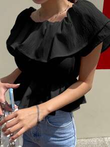 DAZY Áo trễ vai nữ thanh lịch - màu đen - Xem 5