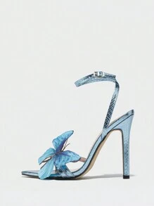 Giày cao gót nữ, kiểu dáng thời trang, mũi nhọn, họa tiết hoa 3D, quai mảnh, màu vàng thanh lịch, thích hợp cho mùa xuân hè, hoạt động ngoài trời, hộp đêm, giày cao gót gót nhọn. - Màu xanh nhạt - Xem 6