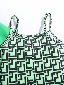 SHEIN Tween Girl Casual Spring/Summer Woven Solid Green Shirt And Overall Shorts Set With Straps