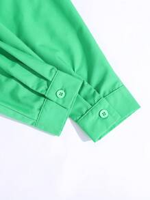 SHEIN Tween Girl Casual Spring/Summer Woven Solid Green Shirt And Overall Shorts Set With Straps