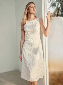 MOTF PREMIUM 迎秋印花刺繡亮片修身腰身連衣裙 - 白色 - 查看 7