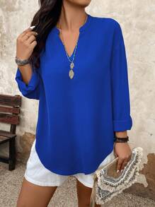 EMERY ROSE Blusa de hombro caído con escote en V para tallas grandes - Azul Marino - Ver 1