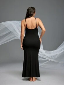 SHEIN 孕婦拍照扭結前短款美人魚下擺背心裙，孕婦服飾 - 黑色 - 查看 3