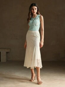 Anewsta Handmade Rhinestone Butterfly Decorated Knit T-Shirt, Women's Knit Tank Top - Blue - View 1