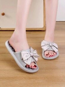 Sandal Selop Wanita Model Baru 2024 dengan Sol Datar Lembut, Sandal Selop Berhiaskan Pita untuk Musim Panas, Nyaman & Bernapas, Cocok untuk Pakaian Pantai - Grey - View 6
