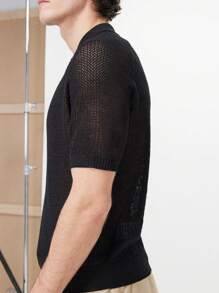Men Solid Raglan Sleeve Polo Shirt - Black - View 5