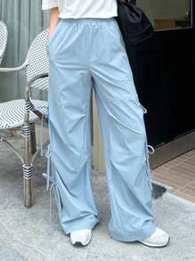 DAZY SHEIN X AYA NAKAMACHI Quần ống rộng lưng thun chắc chắn - Màu xanh lam - Xem 1