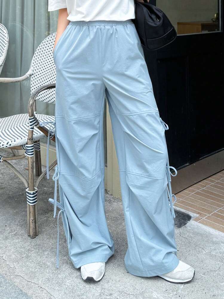 SHEIN X AYA NAKAMACHI Solid Elastic Waist Wide Leg Pants