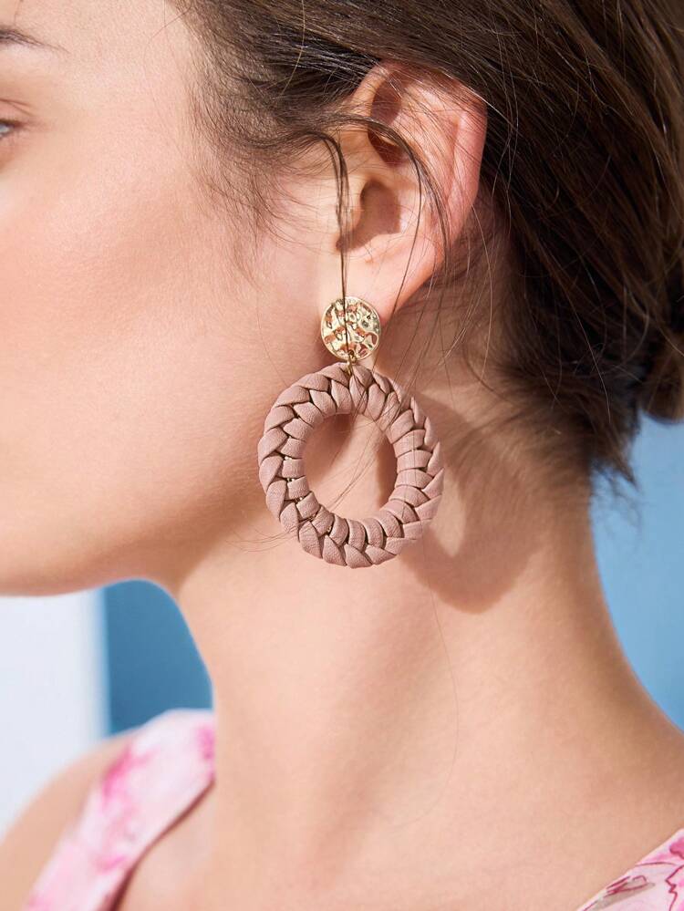 18K GOLD BRAID PU LEATHER PERSONALIZED DANGLE EARRINGS