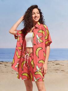 Manfinity VCAY Woven Casual Shirt And Shorts Two Pieces Set - Orange - View 3