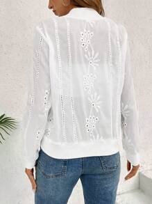 SHEIN LUNE Áo khoác dài tay màu trơn đơn giản Burnout dành cho nữ - trắng - Xem 2