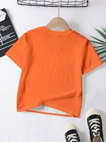 SHEIN Leap Crew Áo thun dáng rộng cổ tròn tay ngắn in họa tiết khủng long thường ngày cho bé trai, thích hợp cho mùa hè - trái cam - Xem 3