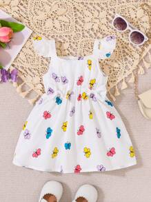 Baby Girl Butterfly Printed Dress, Cute One-Piece Outfit