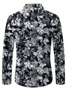 Manfinity LEGND Men Floral Print Long Sleeve Shirt, Men Floral Shirt, Black Floral Men Shirt, Men Floral Print Shirt - Multicolor - View 2
