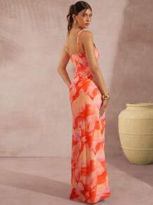 L'Amorae Summer Allover Print Plunging Neck Dress, Women Clothes