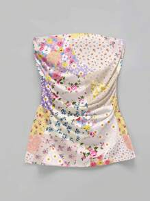 SHEIN EZwear 女士小花圖案簡約日常穿著貼身上衣 - 彩色 - 查看 5