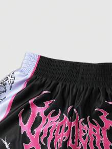 ROMWE MEN Prep Quần short thể thao nam, quần short đấm bốc, quần short bóng rổ, quần short mùa hè - Hồng - Xem 3