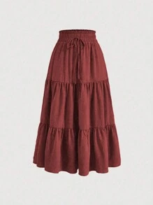 Mulvari Plus Tie Waist Ruffle Hem Skirt For New Year Clothes