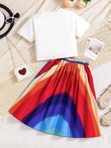 Girls' Summer Two-Piece Set With Short-Sleeved Casual Top And Fashionable Skirt - White - View 2