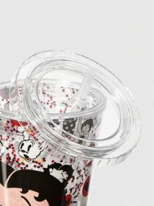 Betty Boop | ROMWE 1pc Red Laser Flash Powder  Cute Cartoon Double-Layered Flat Bottom Cup - Clear - View 4